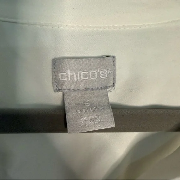 Chico's 3 Sandwash Satin Shirt XL Ivory White Long Sleeve Top Button Front Modal - Picture 3 of 9